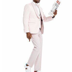 Pink Honey Comb Pattern Shawl Lapel 3 Piece Skinny Fit Tazzio Men's Suit